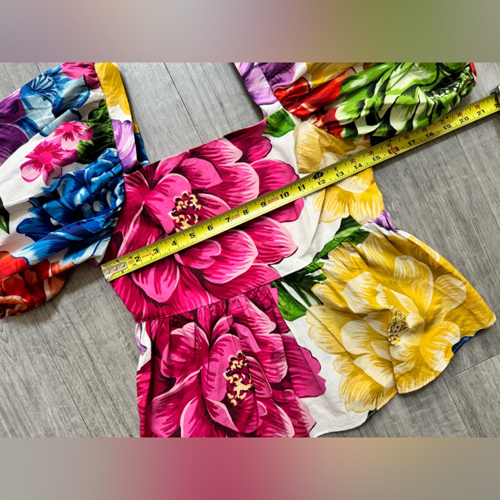FARM Rio Rainbow Chita Floral Blouse Square Neck Puff Sleeve Boho Top | Size XS - Picture 6 of 12